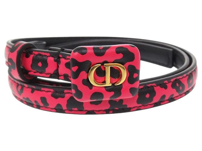 Cinturón Christian Dior Bobby Estampado de Leopardo Negro Rosa