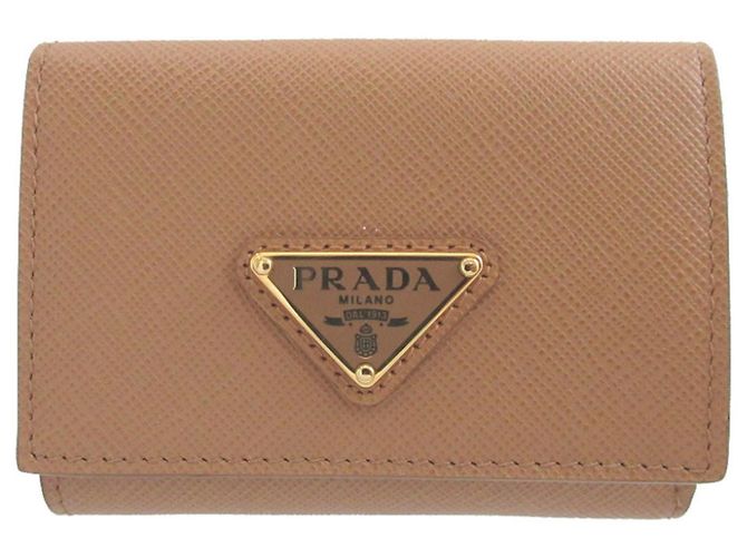 Saffiano Prada Tri-fold Compact Wallet Beige