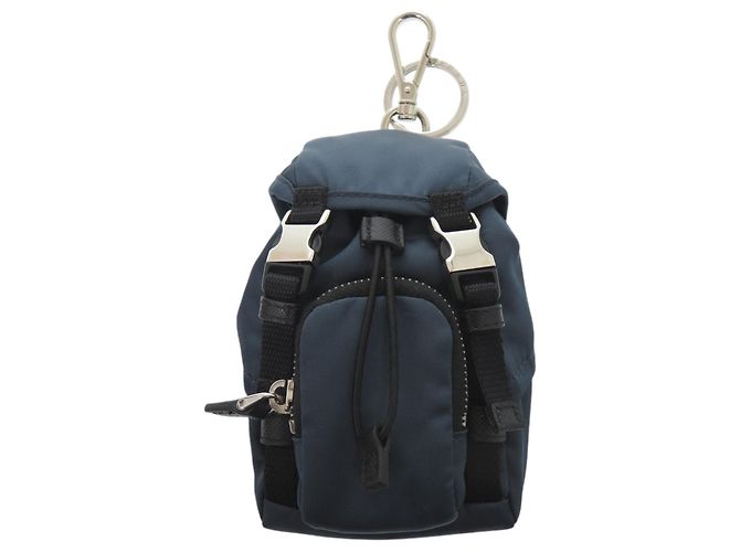 Prada Keychain Backpack in Navy Nylon Silvery Navy blue