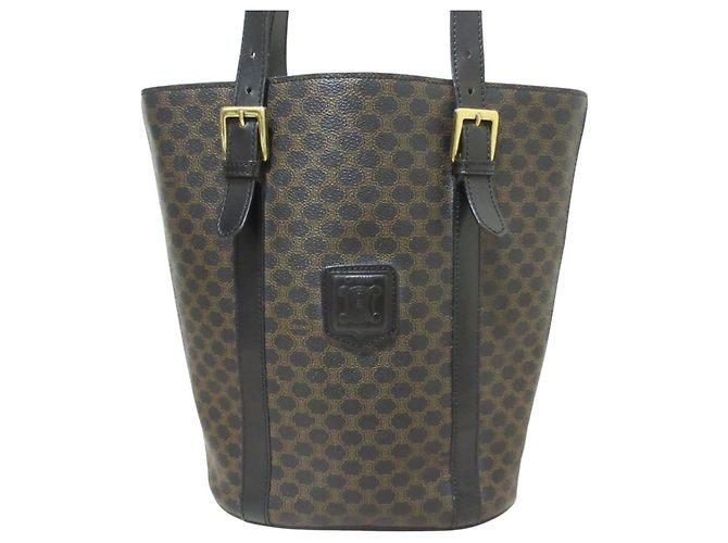Céline Borsa Tote a secchiello CELINE Black Macadam Marrone Nero