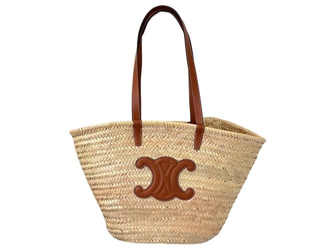 Céline CELINE Großer Triomphe Korb aus Raffia x Leder