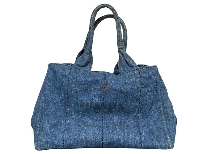 Prada Denim Canapa Tote Bag Dark blue