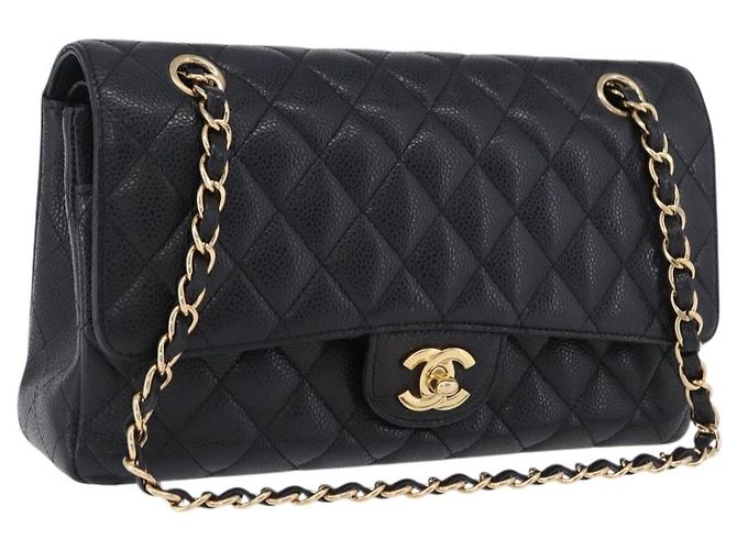 Borsa a tracolla CHANEL Chain Matelasse Pelle Caviar Nero Oro CC Auth ka5697SAM D'oro