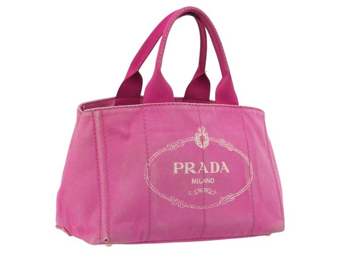 Sac à main PRADA Canapa MM Canvas Rose Or Auth 194294 Doré
