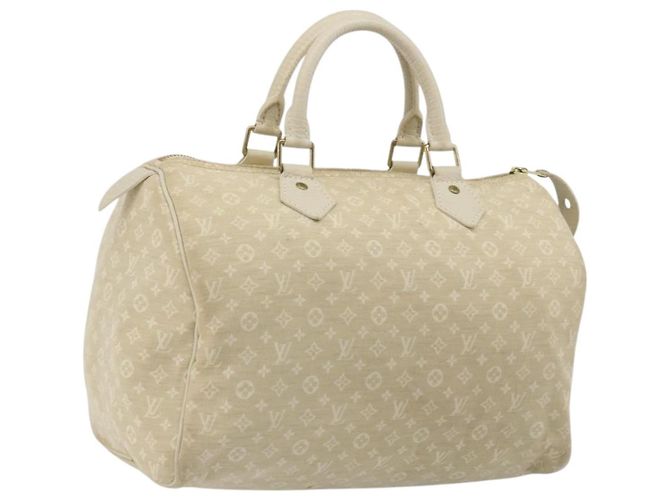 Bolso LOUIS VUITTON Monogram Mini Lin Speedy 30 White Dunne M95319 LV Auth 193401 Blanco