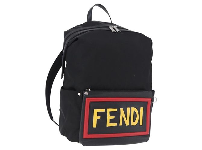 FENDI Backpack Nylon Black Silver Auth bs36641V Silvery