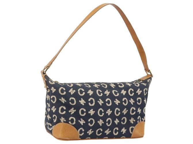 Céline Borsa a tracolla CELINE C Macadam Canvas Blue Gold Auth bs36746 D'oro