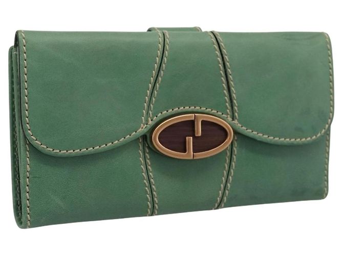 GUCCI Langbeutel aus Leder Grün Gold Auth 197116A Golden