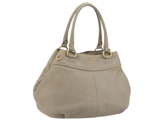 Borsa PRADA in pelle beige tono oro Auth 195487