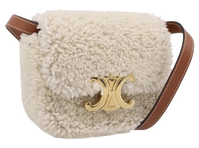 Céline CELINE Triomphe Mini Claude Shoulder Pouch Bore Beige Gold Auth 196467SAM Dorado