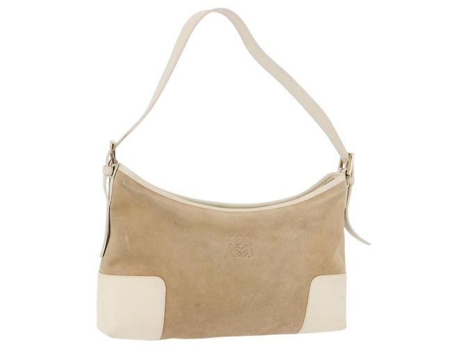 Bolso de hombro LOEWE Anagram Suede Beige Gold Tone Auth 195760V