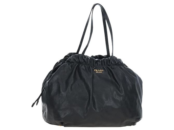 Ribbon Borsa a mano PRADA con nastro laterale in pelle nera e oro BR4240 Auth am12234V Nero D'oro