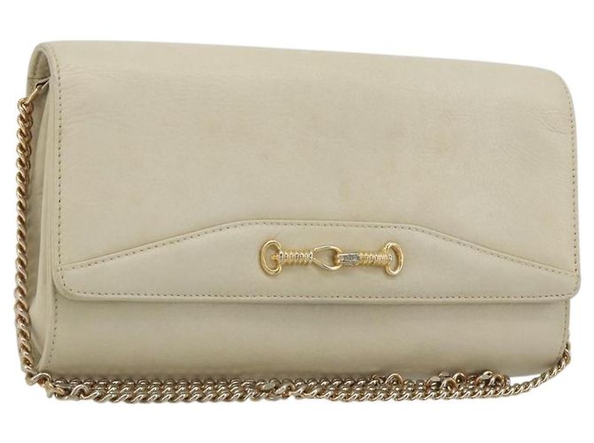 Céline Bolsa de Ombro com Corrente CELINE Couro White Gold Auth bs36725 Branco Dourado