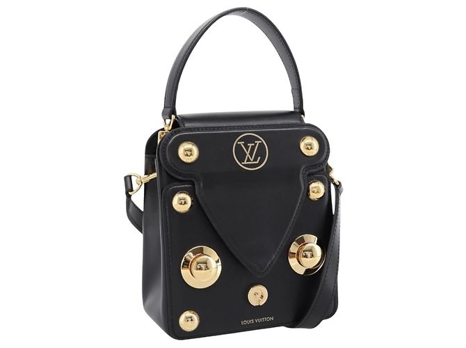 LOUIS VUITTON S Lock Bag Bolso de Mano Cuero Negro M82214 LV Auth ka5674SAM