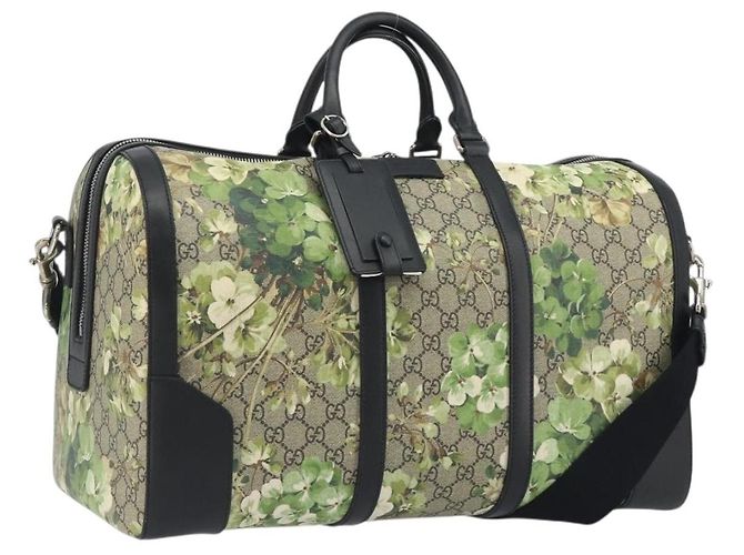 Borsa Boston GUCCI GG Supreme Blooms PVC 2way Beige Silver 406380 Auth 192425A Argento