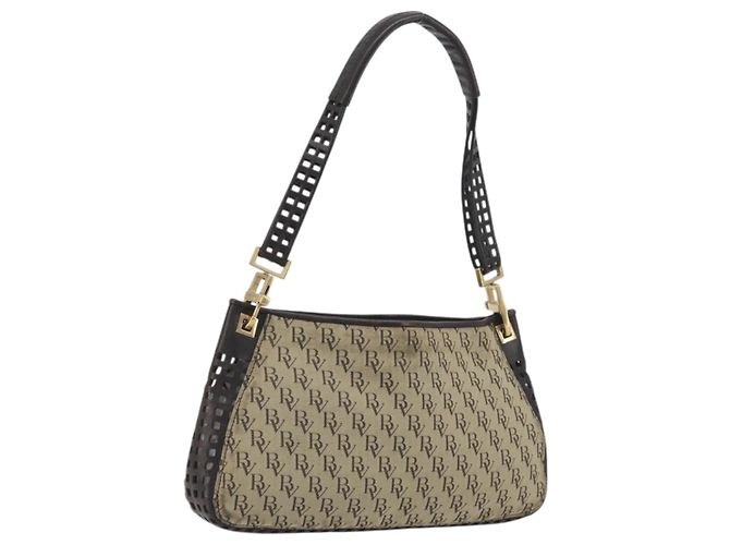 Borsa a tracolla BOTTEGA VENETA Canvas Beige Gold Auth 195022 D'oro