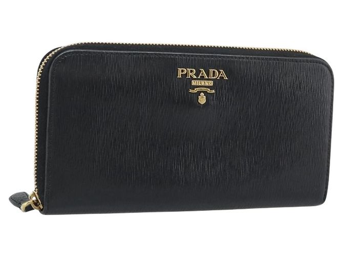 Saffiano PRADA Long Wallet Safiano Leather Black Gold Auth bs36755 Golden