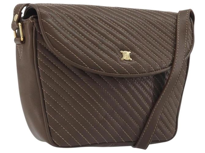 Céline Bolsa de Ombro CELINE em Couro Marrom e Ouro Auth 194395A Dourado