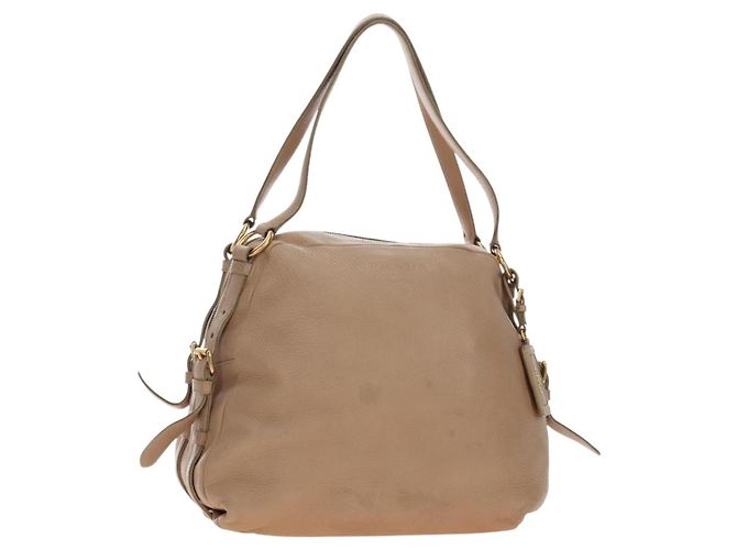 Saco Tote PRADA em couro bege tom dourado Auth 195767V