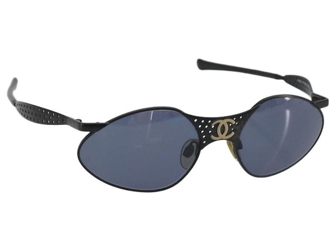 Occhiali da sole CHANEL Plastica Nero Dorato CC Auth 194408