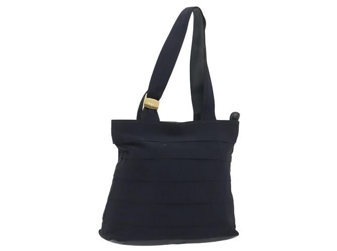 Salvatore Ferragamo Shoulder Bag Canvas Navy Gold Tone Auth gh2246 Navy blue