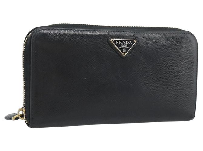 PRADA Langbeutel aus Leder Schwarz Gold Auth bs36759 Golden
