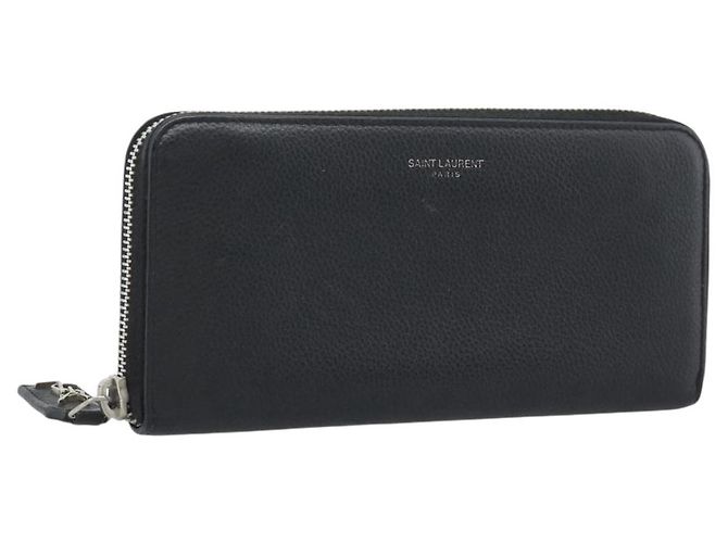 SAINT LAURENT Long Wallet Leather Black Silver Auth bs36739 Silvery