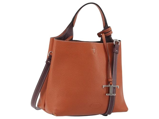 Bolsa de mão TOD'S em couro 2way Laranja Prata Auth 192540V