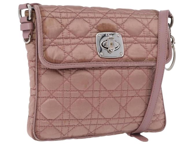 Borsa a tracolla Christian Dior Canage Lady Dior Nylon Rosa Argento Auth 196805