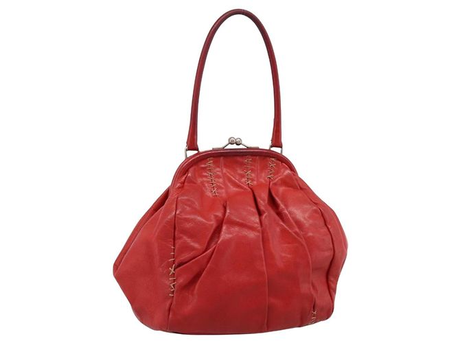 Bolsa Miu Miu em couro vermelho e prata Auth 196237A