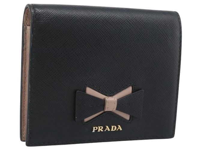 Saffiano PRADA Bifold Wallet Safiano Leather Black Gold Auth bs36713A Golden
