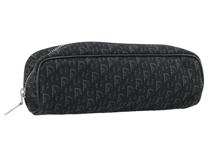 Pouch Christian Dior Trotter Canvas Nero Argento Auth bs36782A