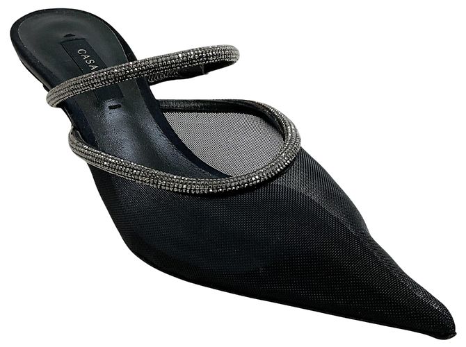 Casadei Black Mesh Mimi Mules with Crystals