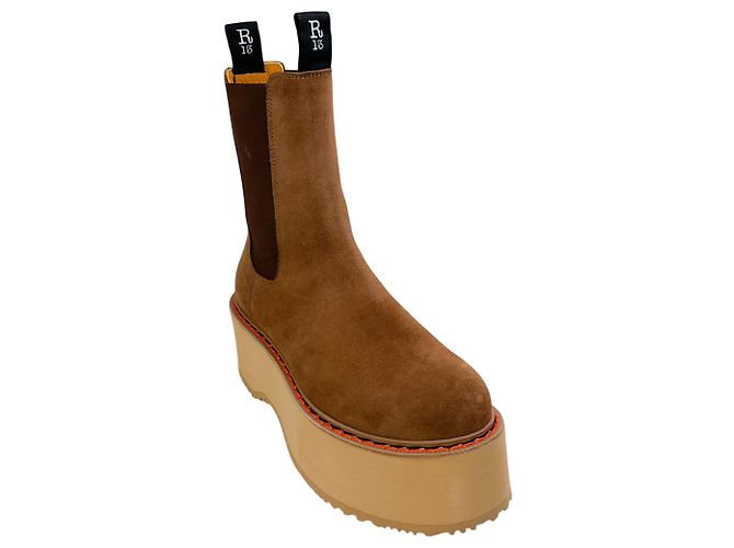 Botas Chelsea Platform Double Stack de ante marrón R13 Castaño