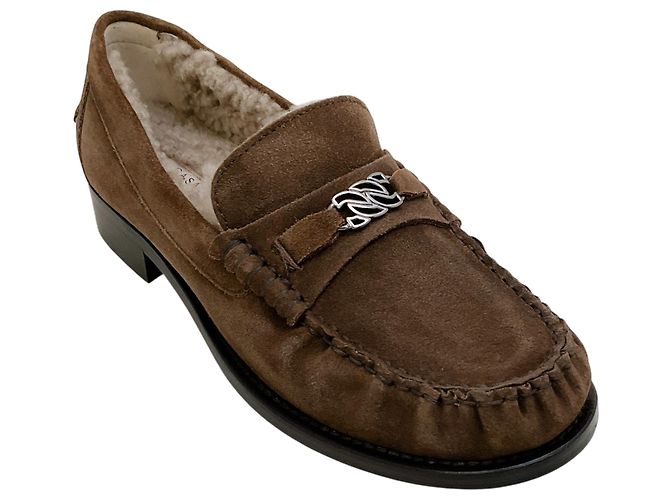 Casadei Mocassini Casade in camoscio marrone foderati in shearling