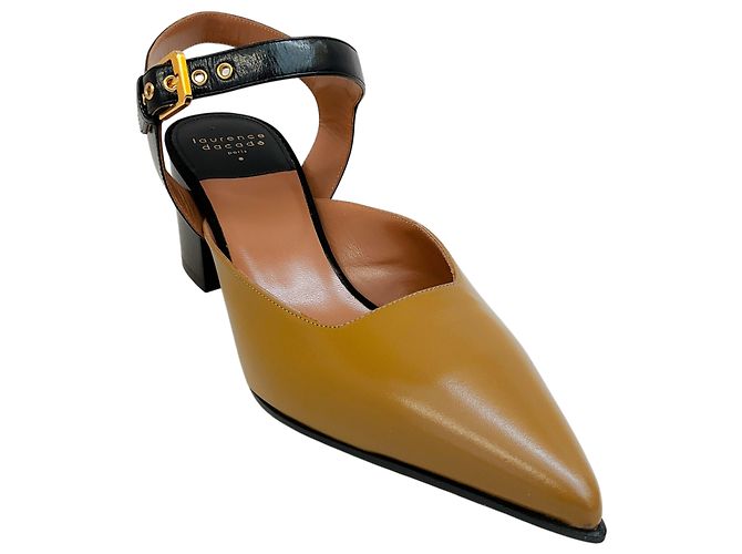 Laurence Dacade Camel / Black Leather Kane Ankle Strap Pumps