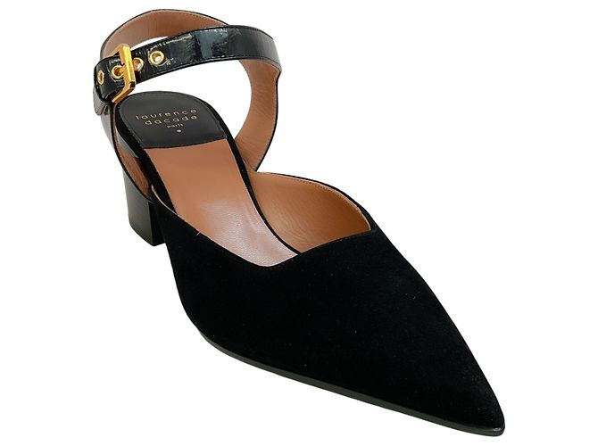 Laurence Dacade Black Suede Kane Ankle Strap Pumps
