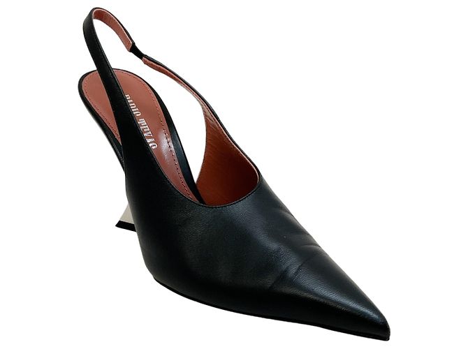 Paris Texas Black / Silver Nina Slingback Wedge Pumps
