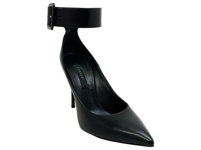 Casadei Black Leather Ankle Strap Blade Pumps