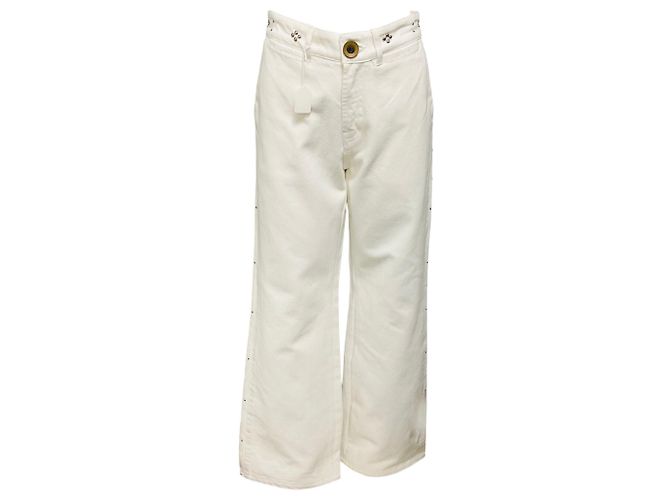 Autre Marque Wales Bonner Vaqueros Denim de Pata Recta Blancos / Detalle de Tachuelas Plateadas