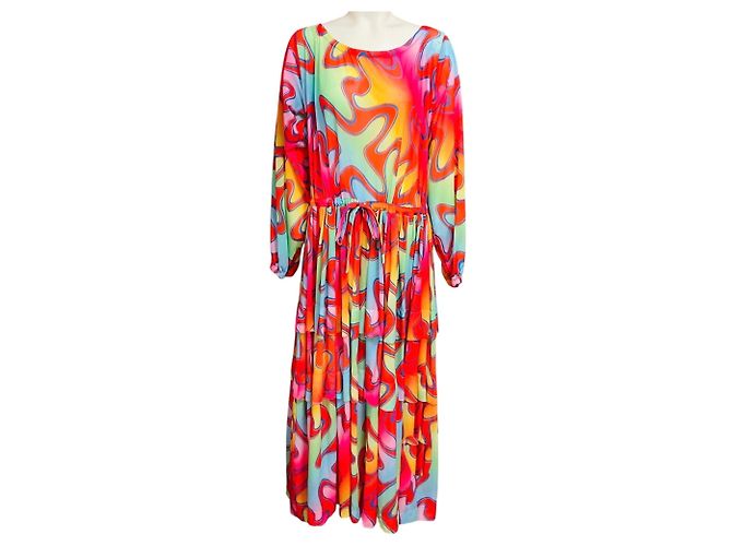 Autre Marque Molly Goddard Maxi-Kleid aus Mesh mit rotem Multidruck Mehrfarben