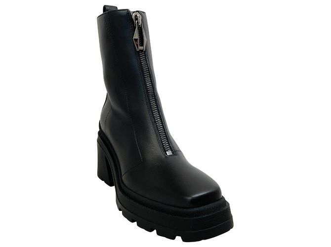 Jimmy Choo Black Smooth Leather Eugenie 80 Zip Front Booties