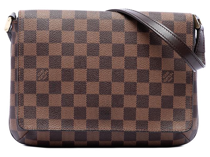 Borsa a tracolla Louis Vuitton Damier Ebene Musette Tango marrone con tracolla lunga