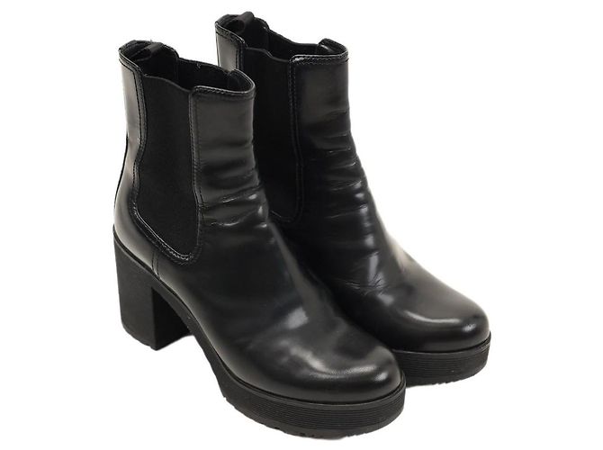 Prada Black Leather Platform Chelsea Boots
