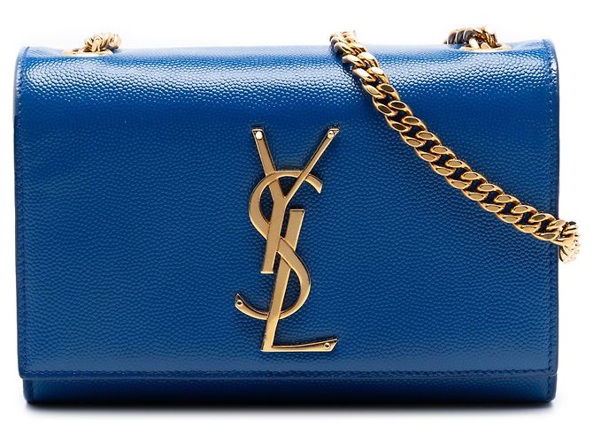 Borsa a tracolla Saint Laurent Kate Small Grain De Poudre Monogram Blu