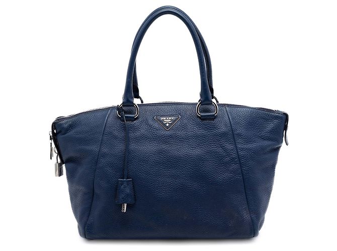 Borsa Prada Vitello Daino con Doppio Manico Blu