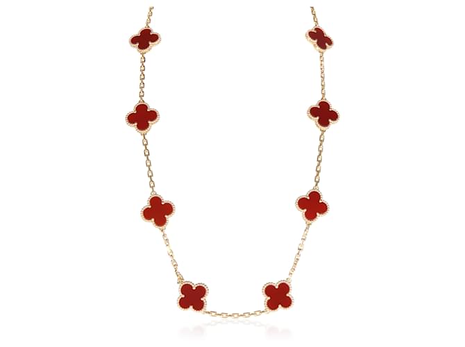 Van Cleef & Arpels Yellow Gold Carnelian Vintage Alhambra Necklace 