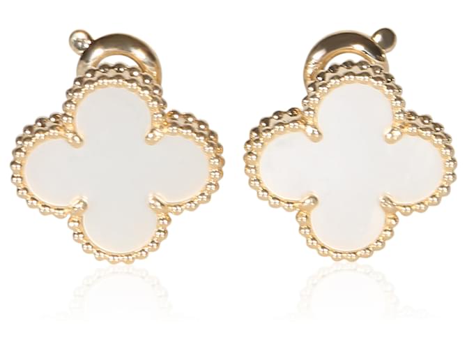 Van Cleef & Arpels Yellow Gold Mother Of Pearl Vintage Alhambra Earrings 
