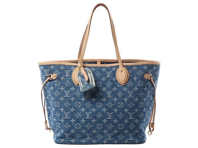 Borsa a tracolla Louis Vuitton Neverfull MM Monogram Denim in blu M13192