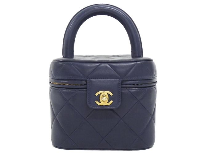 Borsa Chanel in pelle d'agnello blu navy